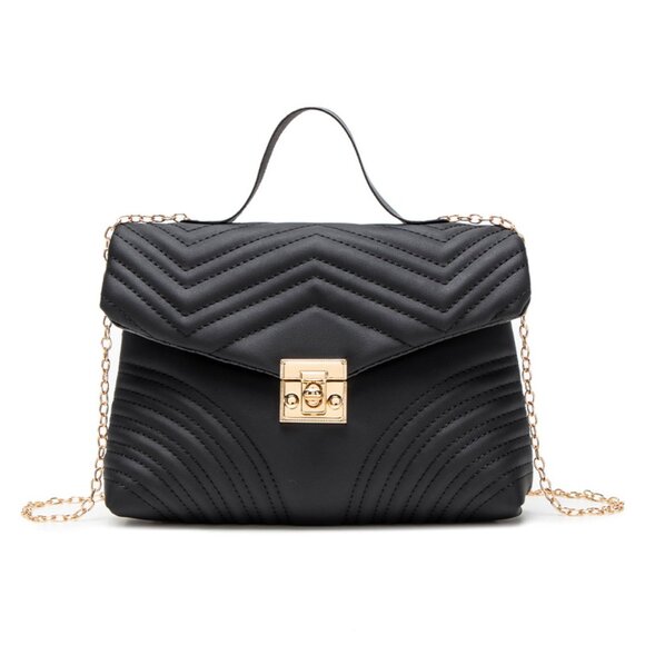 2/$30 Black Quilted Crossbody PU Leather Bag Gold Chain Strap & Top Handle Purse - Picture 1 of 5